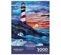 Rompecabezas De 1000 Piezas para Adolescentes Stained Glass Lighthouse Sunset Rompecabezas para Adultos Juegos Familiares Difícil Regalo De Cumpleaños, Regalos, 52x38cm/1000pcs