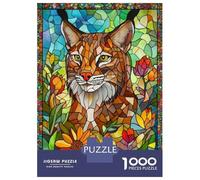Rompecabezas De 1000 Piezas para Adolescentes Stained Glass Lynx Rompecabezas para Adultos Juegos Relajantes Mejora La Memoria Ayuda A Ejercitar El Cerebro 38x26cm/1000pcs