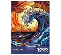 Rompecabezas De 1000 Piezas para Adolescentes Stained Glass Ocean Wave Rompecabezas para Adolescentes Juegos Relajantes Difícil Regalos para Amigos Y Familiares 70x50cm/1000pcs