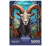 Rompecabezas De 1000 Piezas para Adolescentes Stained Glass Ram with Floral Accents Rompecabezas para Adultos Juegos Relajantes Decoración Desafío Educativo 52x38cm/1000pcs