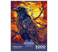 Rompecabezas De 1000 Piezas para Adolescentes Stained Glass Raven at Sunset Rompecabezas para Adolescentes Juego Práctico Desafío Difícil Oferta como Regalo para Toda La Familia 52x38cm/1000pcs