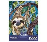 Rompecabezas De 1000 Piezas para Adolescentes Stained Glass Sloth in Tree Rompecabezas Juguetes Antiestrés Divertidos Y Humorísticos Cumpleaños Y Navidad 38x26cm/1000pcs