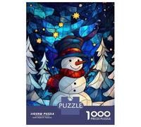 Rompecabezas De 1000 Piezas para Adolescentes Stained Glass Snowman Rompecabezas para Adultos Juegos De Relajación Ensamblaje De Patrones Diversión En Casa Actividades, 38x26cm/1000pcs