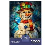 Rompecabezas De 1000 Piezas para Adolescentes Stained Glass Snowman Rompecabezas para Adultos Juegos Relajantes Mejora La Memoria Ayuda A Ejercitar El Cerebro 52x38cm/1000pcs