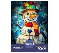 Rompecabezas De 1000 Piezas para Adolescentes Stained Glass Snowman Rompecabezas para Adultos Juegos Familiares Regalos para Mujeres Cumpleaños 38x26cm/1000pcs