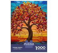 Rompecabezas De 1000 Piezas para Adolescentes Stained Glass Tree of Life Rompecabezas para Adultos Juegos Relajantes Que Mejoran La Memoria Regalos para Reducir El Estrés 52x38cm/1000pcs