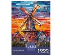 Rompecabezas De 1000 Piezas para Adolescentes Stained Glass Windmill Wall Art Rompecabezas para Adultos Juego De Ingenio Desafío Difícil Cumpleaños 38x26cm/1000pcs