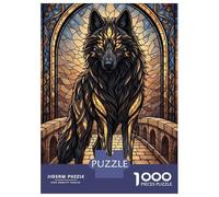 Rompecabezas De 1000 Piezas para Adolescentes Stained Glass Wolf on Stone Bridge Rompecabezas para Adultos Juego De Ingenio Análisis Y Lógica Actividades Divertidas En Casa, 52x38cm/1000pcs