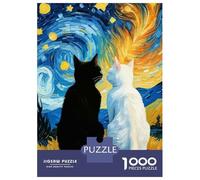 Rompecabezas De 1000 Piezas para Adolescentes Starry Night Black Cat and White Cat Romantic Rompecabezas para Adultos Juegos Divertidos Decoración Cumpleaños, Navidad 38x26cm/1000pcs
