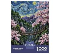 Rompecabezas De 1000 Piezas para Adolescentes Starry Night Cherry Blossom Bridge Rompecabezas para Adolescentes Juguetes Antiestrés Patrón De Ensamblaje Desafío Educativo 52x38cm/1000pcs