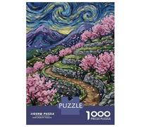 Rompecabezas De 1000 Piezas para Adolescentes Starry Night Cherry Blossom Landscape Rompecabezas para Adultos Juguetes DIY Desafío Difícil Regalos para Amigos Y Familiares 70x50cm/1000pcs