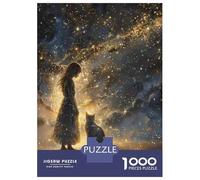 Rompecabezas De 1000 Piezas para Adolescentes Starry Night Fantasy Girl with Cat Rompecabezas para Adultos Juguetes DIY Alivio del Estrés Oferta como Regalos para Toda La Familia 38x26cm/1000pcs