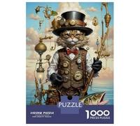 Rompecabezas De 1000 Piezas para Adolescentes Steampunk Cat Bass Fishing Rompecabezas para Adultos Juegos De Relajación Ensamblaje De Patrones Diversión En Casa Actividades, 70x50cm/1000pcs