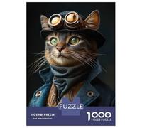 Rompecabezas De 1000 Piezas para Adolescentes Steampunk Cat Portrait Rompecabezas para Adultos Juegos Relajantes Decoración del Hogar Juego Desafiante Regalos 70x50cm/1000pcs
