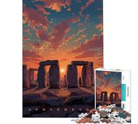Rompecabezas de 1000 Piezas para Adolescentes Stonehenge al Atardecer Arte pixelado para cumpleaños y Navidad Divertido y entretenido Juego práctico para Mayores de 14 años Juego 38x52cm