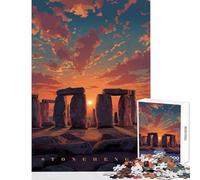 Rompecabezas de 1000 Piezas para Adolescentes Stonehenge al Atardecer Pixel Art Juguetes antiestrés Regalos de Amigo Secreto Juego Imposible Ayuda al Cerebro Ejercicio Tamaño 50x75cm
