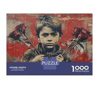 Rompecabezas De 1000 Piezas para Adolescentes Street Art Boy with Roses Rompecabezas para Adultos Juguetes Antiestrés Regalos De Desafío Difícil para Amigos Y Familiares 52x38cm/1000pcs