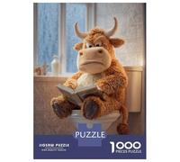 Rompecabezas De 1000 Piezas para Adolescentes Stuffed Bull Reading on Toilet Rompecabezas para Adultos Juguete Decoración De Pared Patrón De Montaje Gran Regalo para Jugar 70x50cm/1000pcs