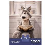 Rompecabezas De 1000 Piezas para Adolescentes Stuffed Wolf Reading on Toilet Rompecabezas para Adultos Juguetes Antiestrés Difícil Difícil Cumpleaños Y Navidad 52x38cm/1000pcs