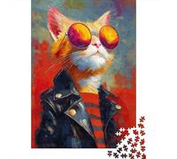 Rompecabezas De 1000 Piezas para Adolescentes Stylish Cat Art Print Rompecabezas para Adultos Juego Práctico Arte De Pared Oferta como Regalos para Toda La Familia 52x38cm/1000pcs
