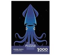 Rompecabezas De 1000 Piezas para Adolescentes Stylized Blue Squid on Black Background Rompecabezas Juegos Relajantes Decoración De Pared Regalos para Amigos Y Familiares 38x26cm/1000pcs