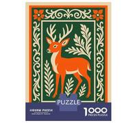 Rompecabezas De 1000 Piezas para Adolescentes Stylized Deer Illustration with Floral Border Rompecabezas para Adultos Juegos Relajantes Desafío Difícil Diversión En Casa Actividades, 70x50cm/1000pcs