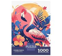 Rompecabezas De 1000 Piezas Para Adolescentes Stylized Flamingo with Tropical Floral Background Rompecabezas Para Adultos Juguetes Antiestrés Decoración Del Hogar Gran Regalo Para Jugar 70x50cm/1000pc