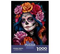 Rompecabezas De 1000 Piezas para Adolescentes Sugar Skull Woman with Flowers Rompecabezas para Adultos Juegos Familiares Difícil Difícil Cumpleaños Y Navidad 52x38cm/1000pcs