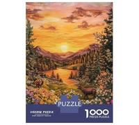 Rompecabezas De 1000 Piezas para Adolescentes Sunset Deer Embroidery Rompecabezas para Adultos Juego Familiar Decoración del Hogar Cumpleaños Y Navidad 38x26cm/1000pcs