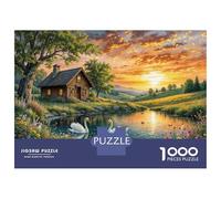 Rompecabezas De 1000 Piezas para Adolescentes Swan Lake Cabin Sunset Rompecabezas Juegos Relajantes Decoración De Pared Regalos para Amigos Y Familiares 38x26cm/1000pcs