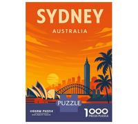 Rompecabezas De 1000 Piezas para Adolescentes Sydney Australia Vintage Travel Poster - Opera House & Harbour Bridge Sunset Art Rompecabezas para Adultos Juegos De Relajación Desafío Difícil Regalo De