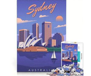 Rompecabezas de 1000 Piezas para Adolescentes Sydney Travel Poster City Juegos Familiares Pero Divertidos y humorísticos Adecuado para decoración de Escritorio 38x52cm