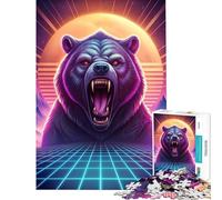 Rompecabezas de 1000 Piezas para Adolescentes Synthwave Bear Roar desafío Educativo Ideal para Pasar el Tiempo en casa para Mayores de 14 años Juego de Rompecabezas Disponible 50x75cm