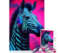 Rompecabezas de 1000 Piezas para Adolescentes Synthwave Zebra Juguetes de decoración del hogar Gran Regalo para Juegos colección de Artistas de Juegos Familiares Bellas Artes tamaño 38x52cm
