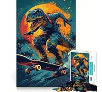 Rompecabezas de 1000 Piezas para Adolescentes T-Rex patinando, Juego de Bordes limpios, Juguete de Desarrollo cognitivo, Juego de Entretenimiento, Regalo de decoración navideña (50x75cm)
