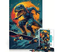 Rompecabezas de 1000 Piezas para Adolescentes T-Rex Skateboarding Arte de Bordes precisos Entrenamiento Mental Juego Divertido y Tranquilo Regalo de cumpleaños (38x26cm)