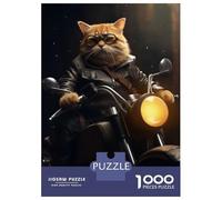 Rompecabezas De 1000 Piezas para Adolescentes Tabby Cat Motorcycle Gang Rompecabezas para Adultos Juego De Ingenio Análisis Y Lógica Actividades Divertidas En Casa, 70x50cm/1000pcs