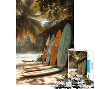Rompecabezas de 1000 Piezas para Adolescentes Tablas de Surf en una Playa Tropical Rompecabezas para Adultos Juegos Familiares Una Obra de Arte Que supone un Reto completarla (tamaño 38x52cm)