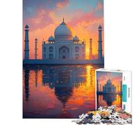 Rompecabezas de 1000 piezas para adolescentes Taj Mahal al atardecer reflejo Ayuda a ejercitar el cerebro Juguete educativo para el aprendizaje Decoración de pared Apto para mayores de 14 años 38x52cm