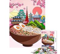 Rompecabezas de 1000 Piezas para Adolescentes tazón de Ramen con monumentos japoneses Juguetes de decoración del hogar Regalos de Amigo Secreto Juego Educativo Ayuda a ejercitar el Cerebro 38x52cm