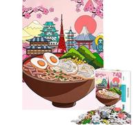 Rompecabezas de 1000 Piezas para Adolescentes Tazón de Ramen con monumentos japoneses Un Reto para completar Decoración Juegos relajantes para Mayores de 14 años (38x26cm)
