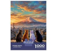 Rompecabezas De 1000 Piezas para Adolescentes Team Cat Looking Sunset Mount Fuji Rompecabezas para Adultos Juegos Familiares Mejora La Memoria Cumpleaños Y Navidad 52x38cm/1000pcs