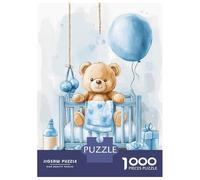 Rompecabezas De 1000 Piezas para Adolescentes Teddy Bear Sitting in Blue Baby Cot Rompecabezas para Adultos Juego Familiar Desafío Difícil 38x26cm/1000pcs