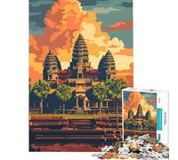 Rompecabezas de 1000 Piezas para Adolescentes Templo de Angkor Wat al Atardecer Juego práctico y Divertido Juguetes Que fomentan la Paciencia Regalos artísticos y educativos Tamaño 38x52cm
