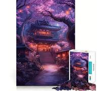 Rompecabezas de 1000 Piezas para Adolescentes Templo de cerezos en Flor - Juego Divertido y fácil de Usar - Decoración navideña (50x75cm)