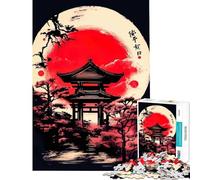 Rompecabezas de 1000 Piezas para Adolescentes Templo japonés con Sol Rojo Juguete Educativo de 1000 Piezas Un desafío difícil Divertido Juego para Toda la Familia (38x26cm)