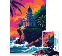 Rompecabezas de 1000 piezas para adolescentes Templo tropical en un acantilado con bordes limpios juego de ingenio juguete para desarrollar la mente juego de entretenimiento decoración navideña regalo