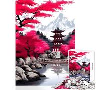 Rompecabezas de 1000 Piezas para Adolescentes templos japoneses Lavado de Tinta decoración del hogar Juguetes Regalos y Juguetes Juego Imposible difícil y desafiante (tamaño 38x52cm)