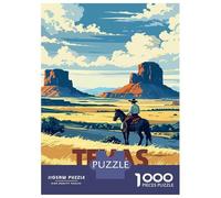 Rompecabezas De 1000 Piezas para Adolescentes Texas USA Cowboy Landscape Illustration Rompecabezas para Adultos Juguete Decoración De Pared Decoración Difícil Y Desafiante 70x50cm/1000pcs