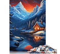 Rompecabezas de 1000 Piezas para Adolescentes, The Camping Winter Lodge, Rompecabezas de Madera para Adultos, Juego de descompresión (75 x 50 cm)